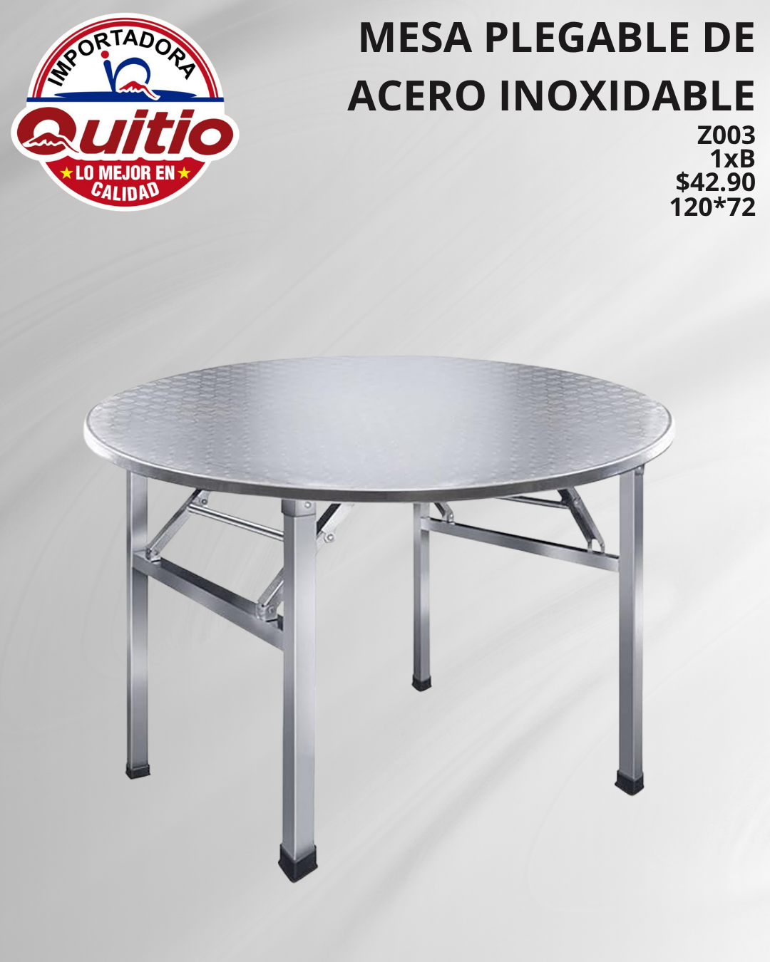 MESA PLEGABLE DE ACERO INOXIDABLE Z003 120CM BX1 Q.92603