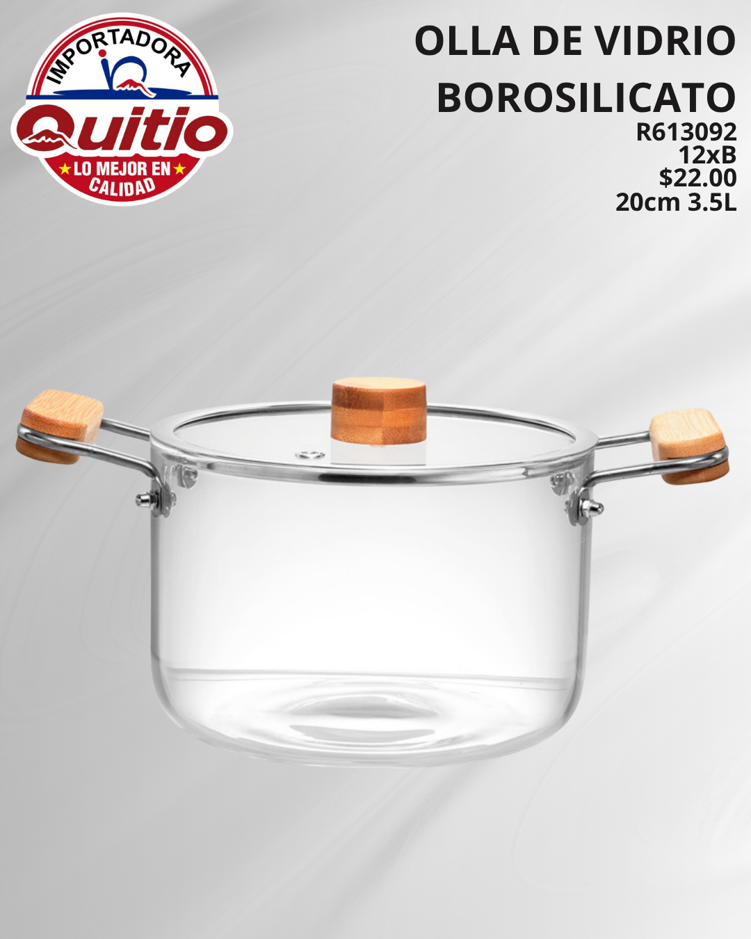 OLLA DE VIDRIO R613092 20CM 3.5LT BX120 Q.93221 2X51