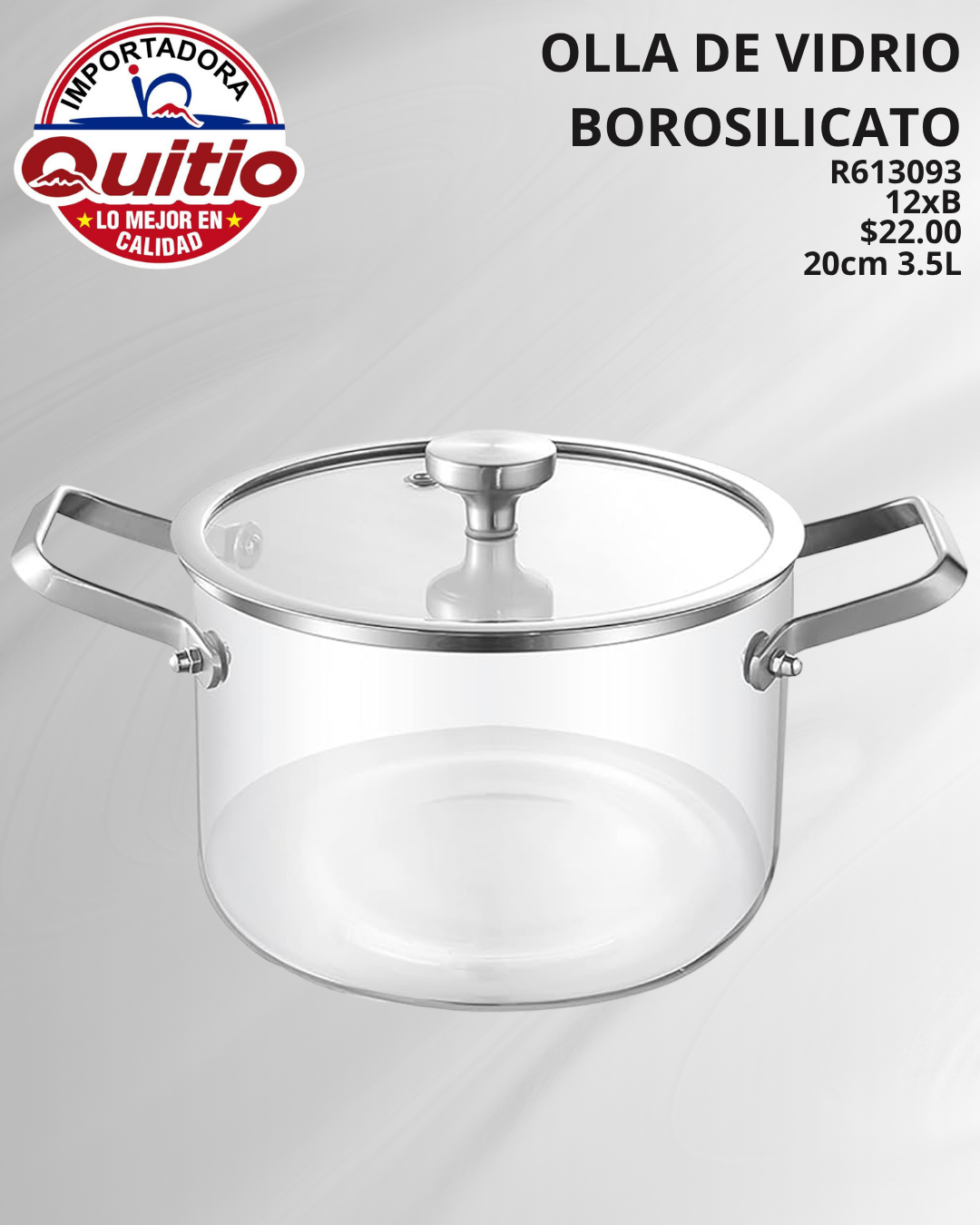 OLLA DE VIDRIO 20CM 3.5LT R613093 BX12 Q.93221 2X47