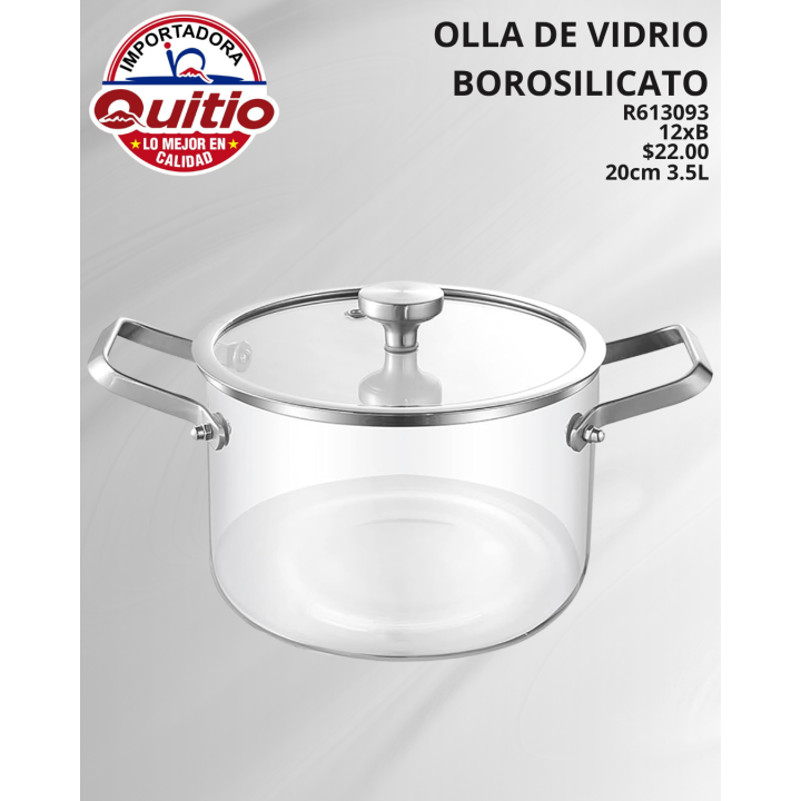 OLLA DE VIDRIO 20CM 3.5LT R613093 BX12 Q.93221 2X47